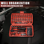 Egofine 46 Pieces 1/4 inch Drive Socket Ratchet Wrench Set, with Bit Socket Set Metric and Extension Bar for Auto Repairing and Household, with Storage Case