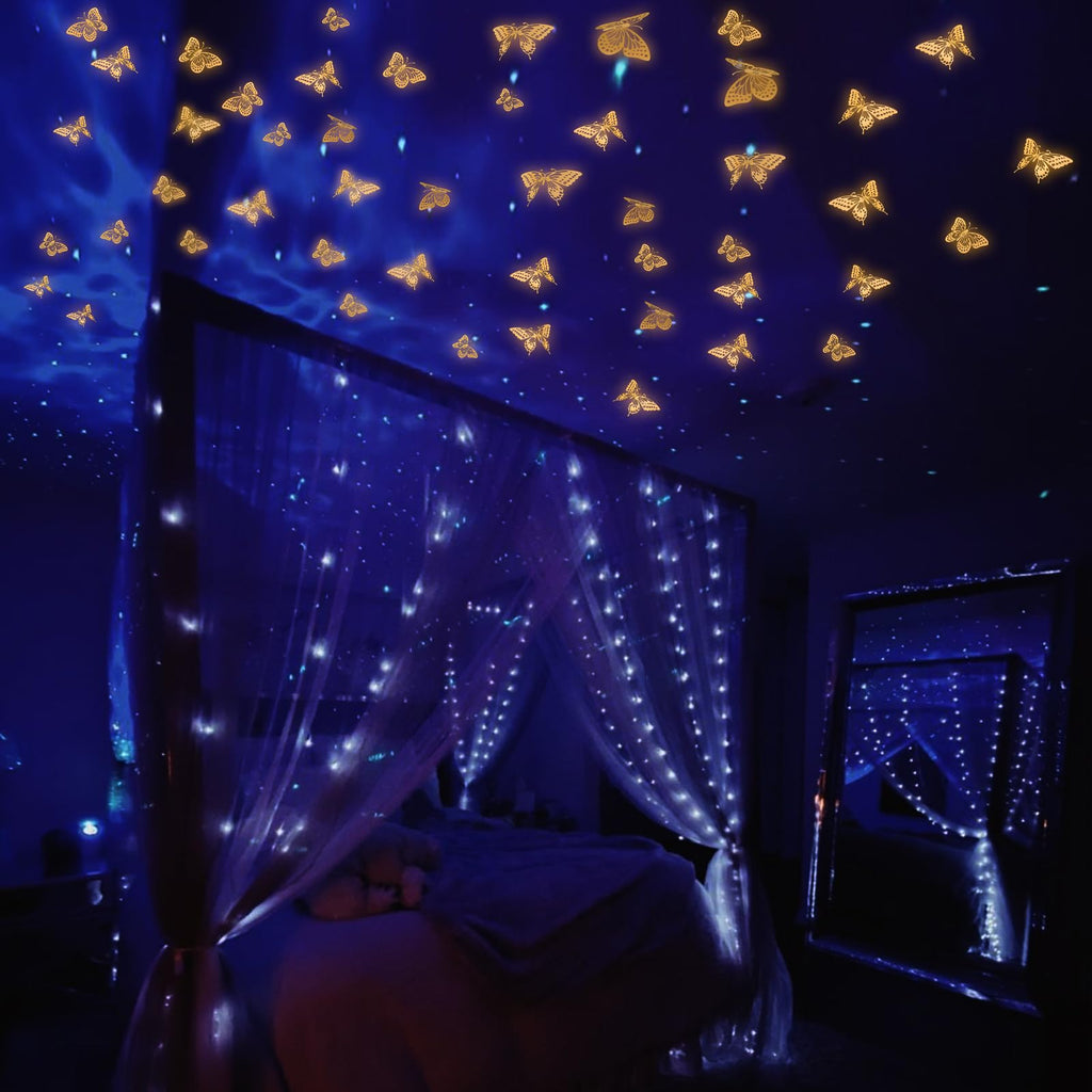 SAOROPEB 3D Butterfly Wall Decor 48 Pcs Gold Butterfly Birthday Decorations
