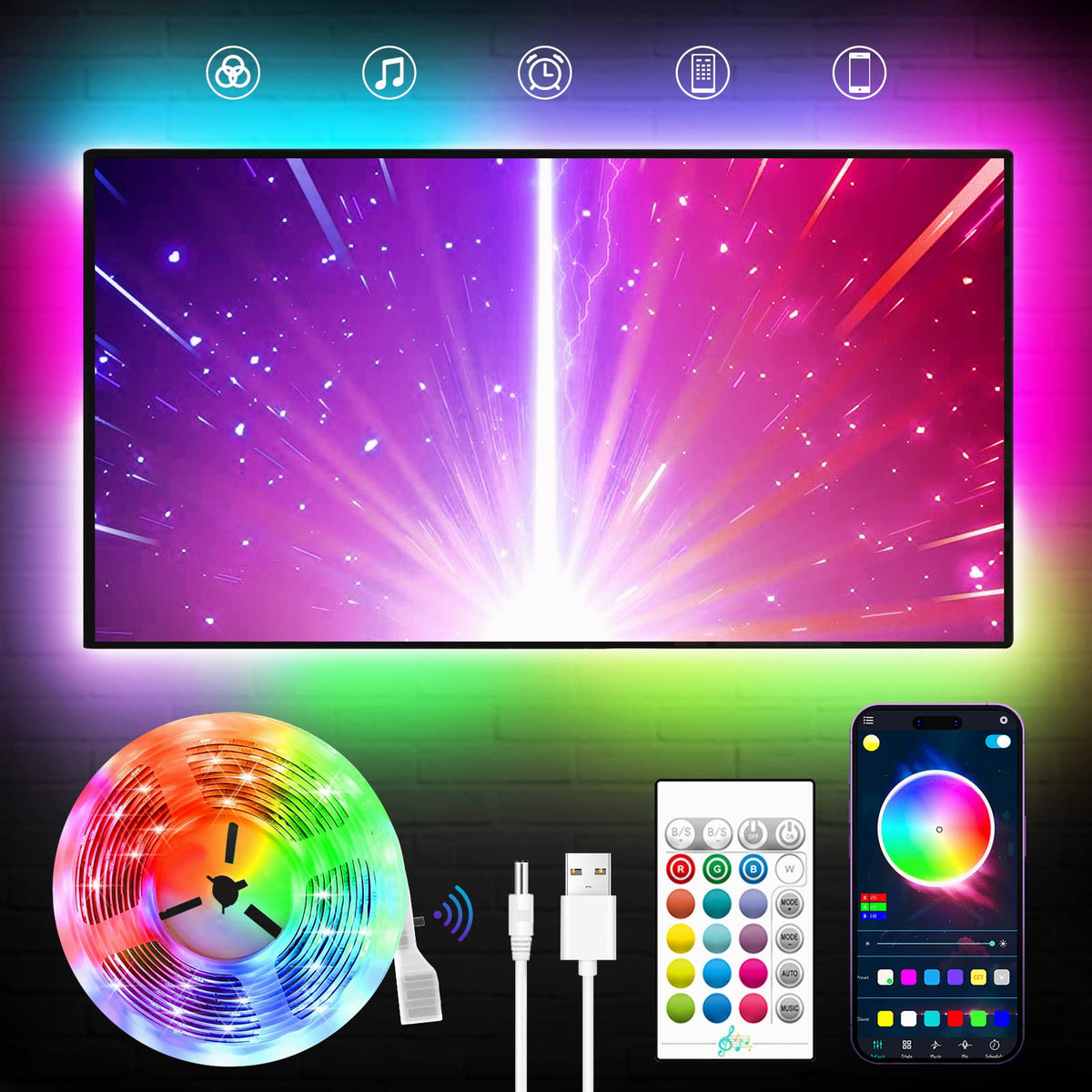 KANTUTOE TV LED Backlight, 9.84ft LED Lights for 32-45 Inch TV, RGB TV Backlight with Remote, Music Sync Bluetooth APP Control Strip Lights USB Powered for Bedroom Gaming Room Decor