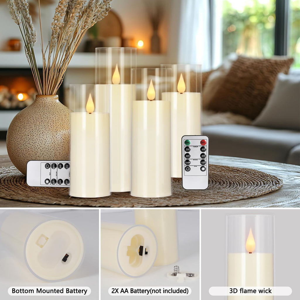 YOROXRG Solar flameless Candles Outdoor Waterproof,Dusk to Dawn Outdoor Lighting, Flickering fameless Reusable LED Light Candles for Lantern Garden Camping and Home Decor, 3D Wick (3"X6") Set of 2