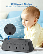 Extension Lead with USB Slots, 6 Way Outlets 5 USB (5A, 3 USB- C Port),1.6M