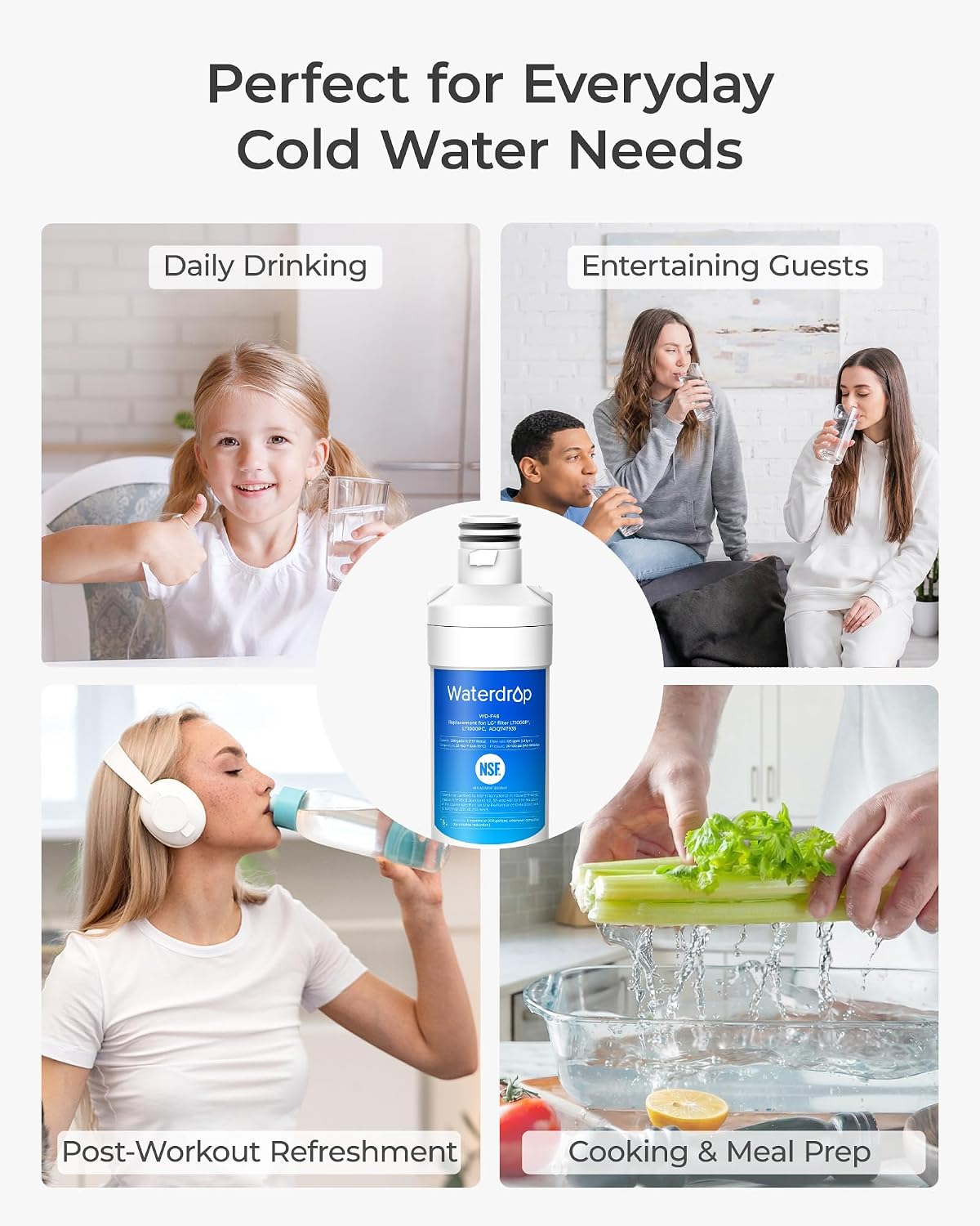 Waterdrop ADQ747935 Refrigerator Water Filter and Air Filter, 3 Combo