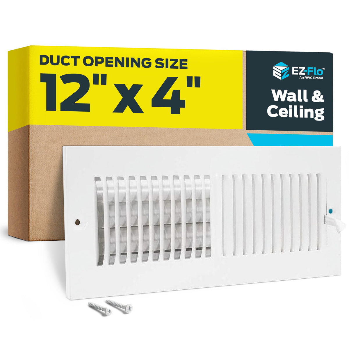 EZ-FLO 10 x 4 Inch (Duct Opening) Air Vent Cover for Wall or Ceiling, Two-Way Ventilation Register, Solid Steel HVAC Register Cover, White, 61609