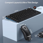 TECKNET Mini Wireless Keyboard and Mouse Set, 2.4G Cordless USB, Black
