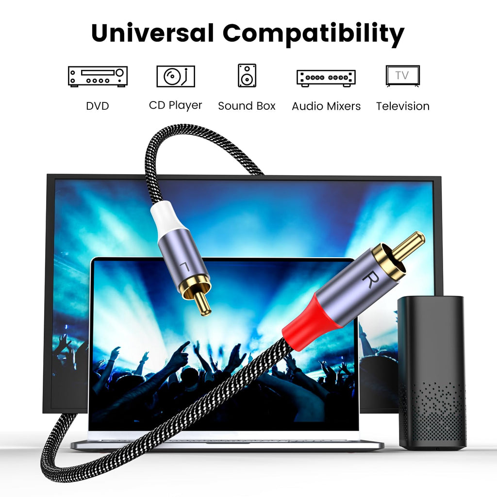 MOSWAG RCA Stereo Cable,2-Male to 2-Male RCA Audio Stereo Cable 10Ft/3M,RCA Cord Auxiliary Audio Cord Nylon Braided for Home Theater, HDTV, Amplifiers, Hi-Fi Systems, Car Audio, Speakers