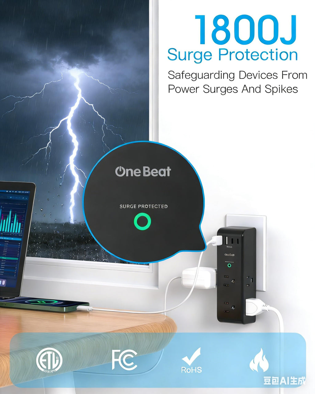 Surge Protector Outlet Extender with Rotating Plug, Multi Plug Wall Outlet