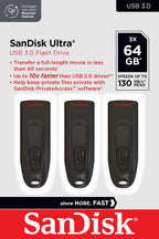 SanDisk Ultra 64GB USB Flash Drive USB 3.0 up to 130MB/s Read - Pack of 3