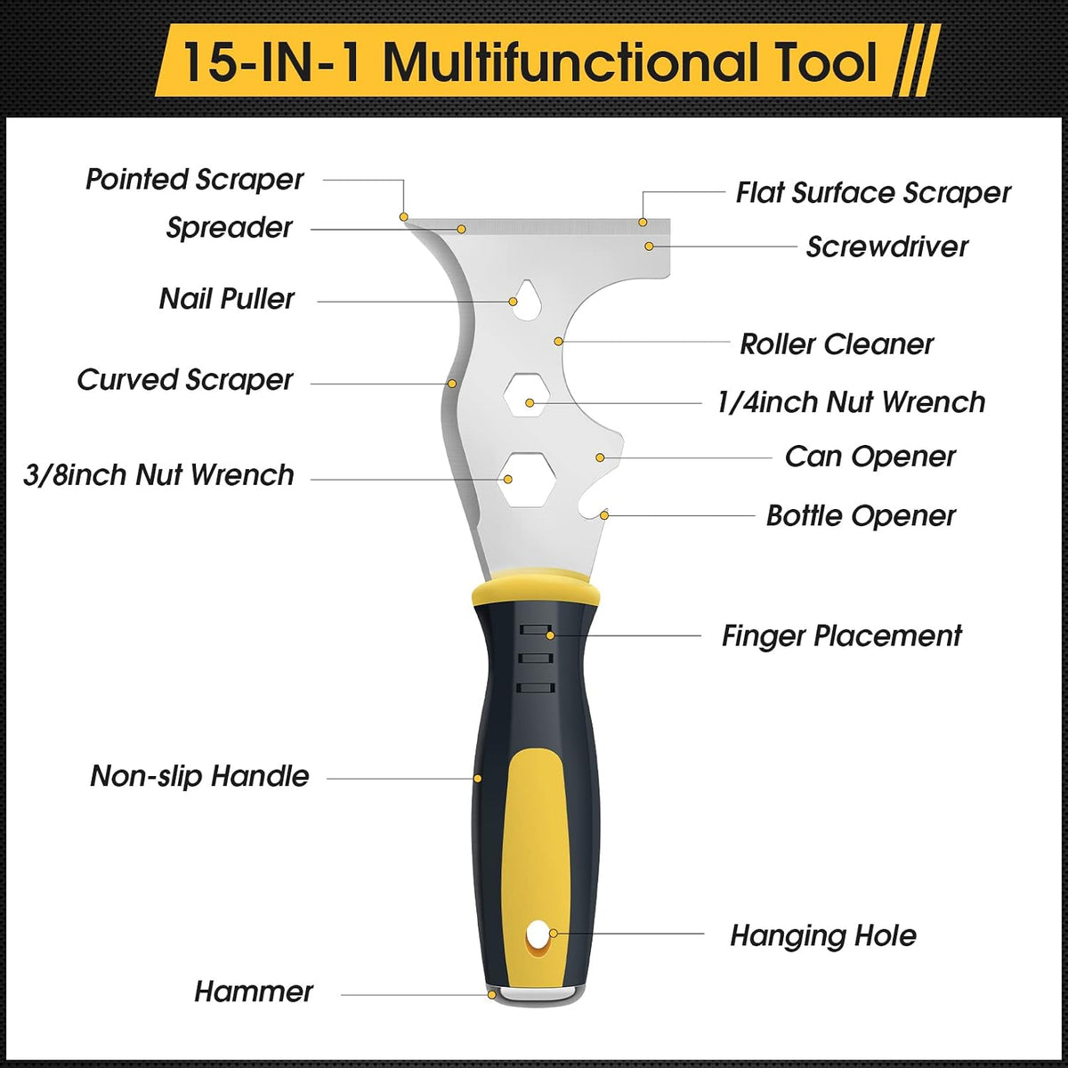 suokoun Paint Wallpaper Scraper Set, 2'', 4'', 6'', 8'' Stainless Steel Paint Scraper Set with Soft Handle, Plastering Tools for Drywall(4 Pack)