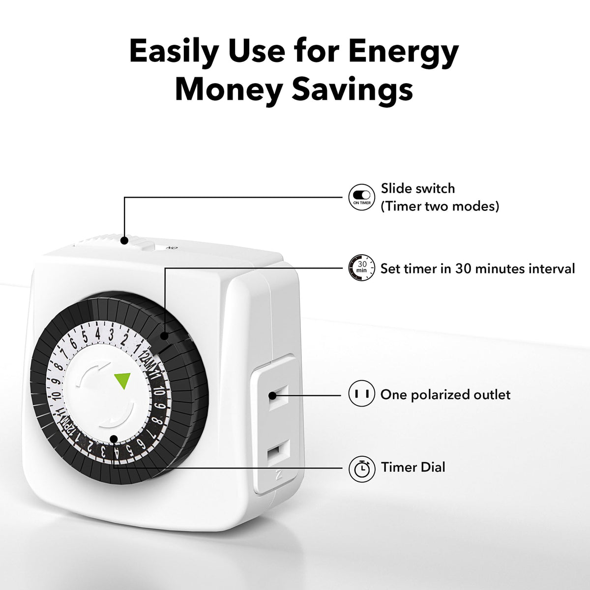 BN-LINK U47 Indoor Mini 24-Hour Mechanical Outlet Timer, 3-Prong, 2-Pack