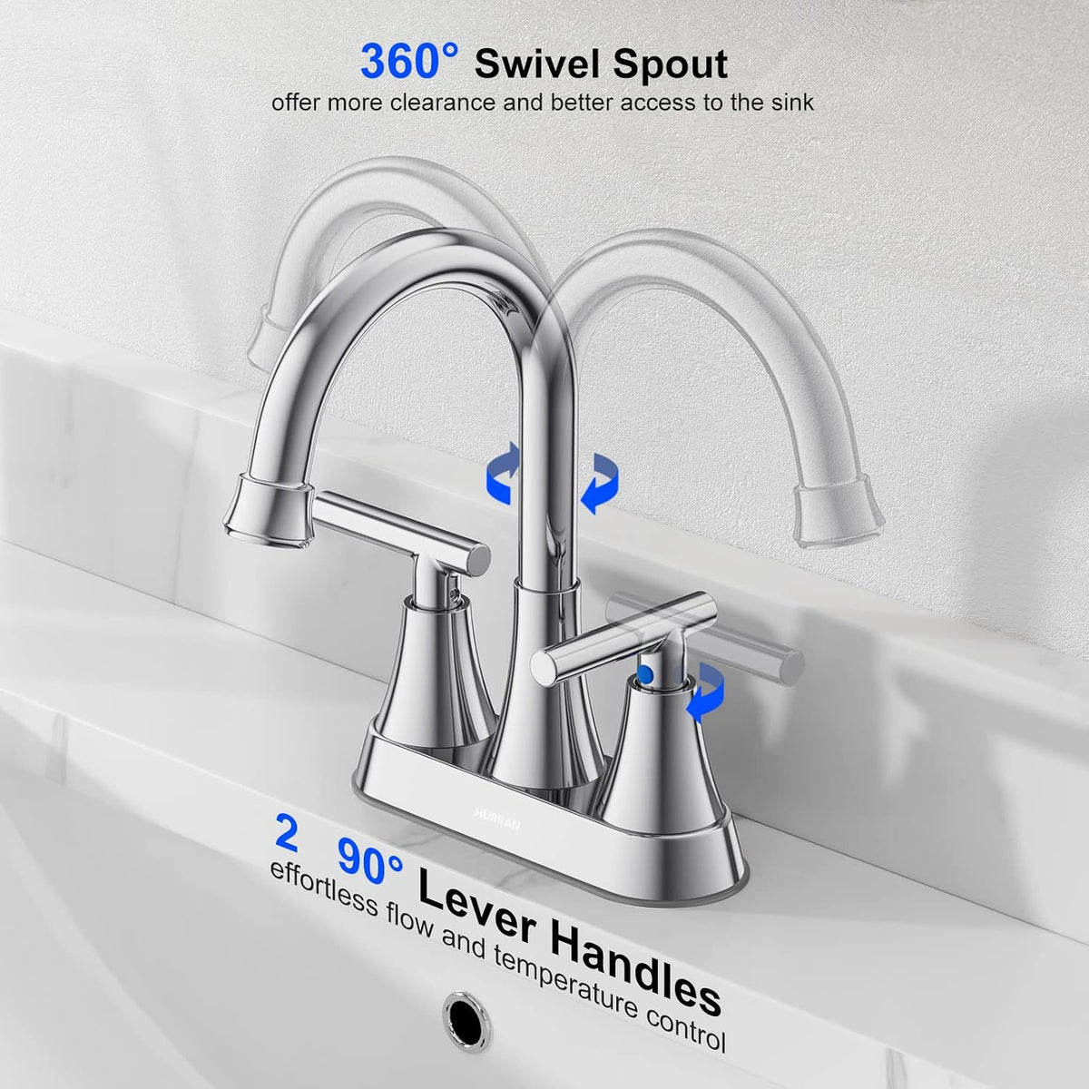 Matte Black Bathroom Faucet, Hurran 4 inch Centerset 2-Handle Lead-Free