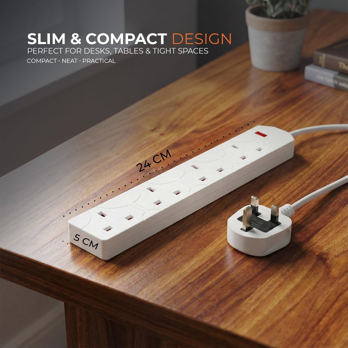 Wolf Power 4 Way Extension Lead, 2 Metre Extension Cable with UK 3 Pin Plug, Multi Socket Power Strip, Wall Mountable, Suitable for Home, Office & Appliances (White, 1 Pack)
