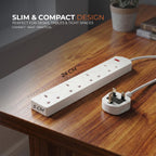Wolf Power 4 Way Extension Lead, 2 Metre Extension Cable with UK 3 Pin Plug, Multi Socket Power Strip, Wall Mountable, Suitable for Home, Office & Appliances (White, 1 Pack)