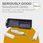 Harris Seriously Good Woodwork Mini Roller Set 4in, Tray, Roller Frame, Gloss Roller Sleeves
