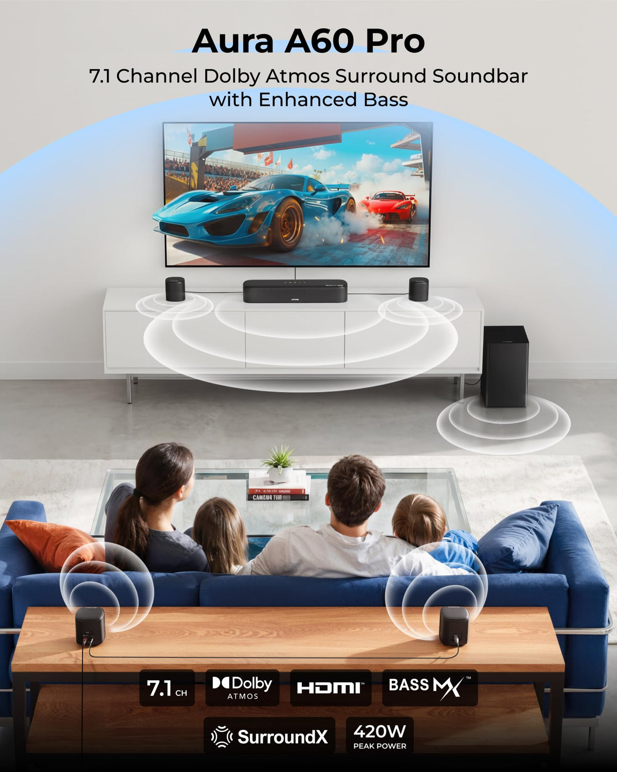 ULTIMEA 2.1ch Soundbar All-in-one, Built-in Subwoofer for TV
