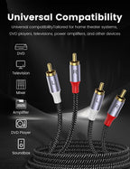 MOSWAG RCA Stereo Cable,2-Male to 2-Male RCA Audio Stereo Cable 10Ft/3M,RCA Cord Auxiliary Audio Cord Nylon Braided for Home Theater, HDTV, Amplifiers, Hi-Fi Systems, Car Audio, Speakers
