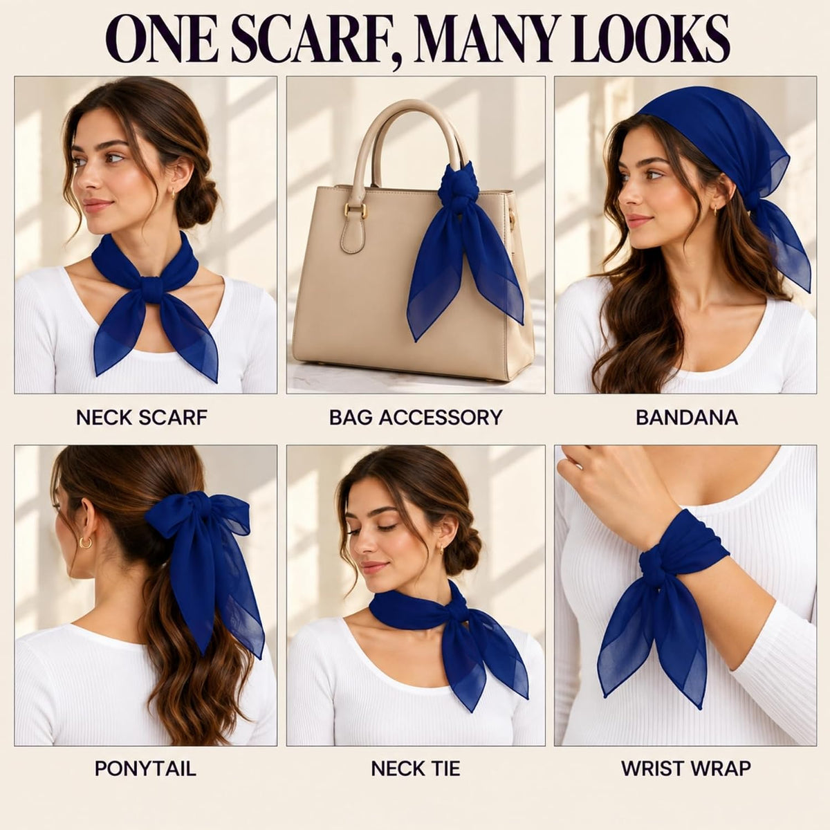 WESTEND CHOICE Square Chiffon Scarves Women's Neck Scarf 50s Retro Bandana