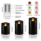 Outdoor Flameless Candles, Patented 3D Dual-LED, Set of 2 Slanted Plastic Pillars with Remote, Waterproof Non-Melting Battery Operated Decor for Bathroom Bedroom Gift, Black (D3 x H6)