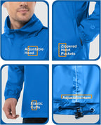 Outdoor Ventures Men's Waterproof Rain Jacket Packable Hooded Pullover