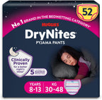 HUGGIES DryNites, Pyjama Pants, Girls 8-13 Years (30-48KG), 52 x Bedwetting Pants, Up to 100% Leak Free Nights