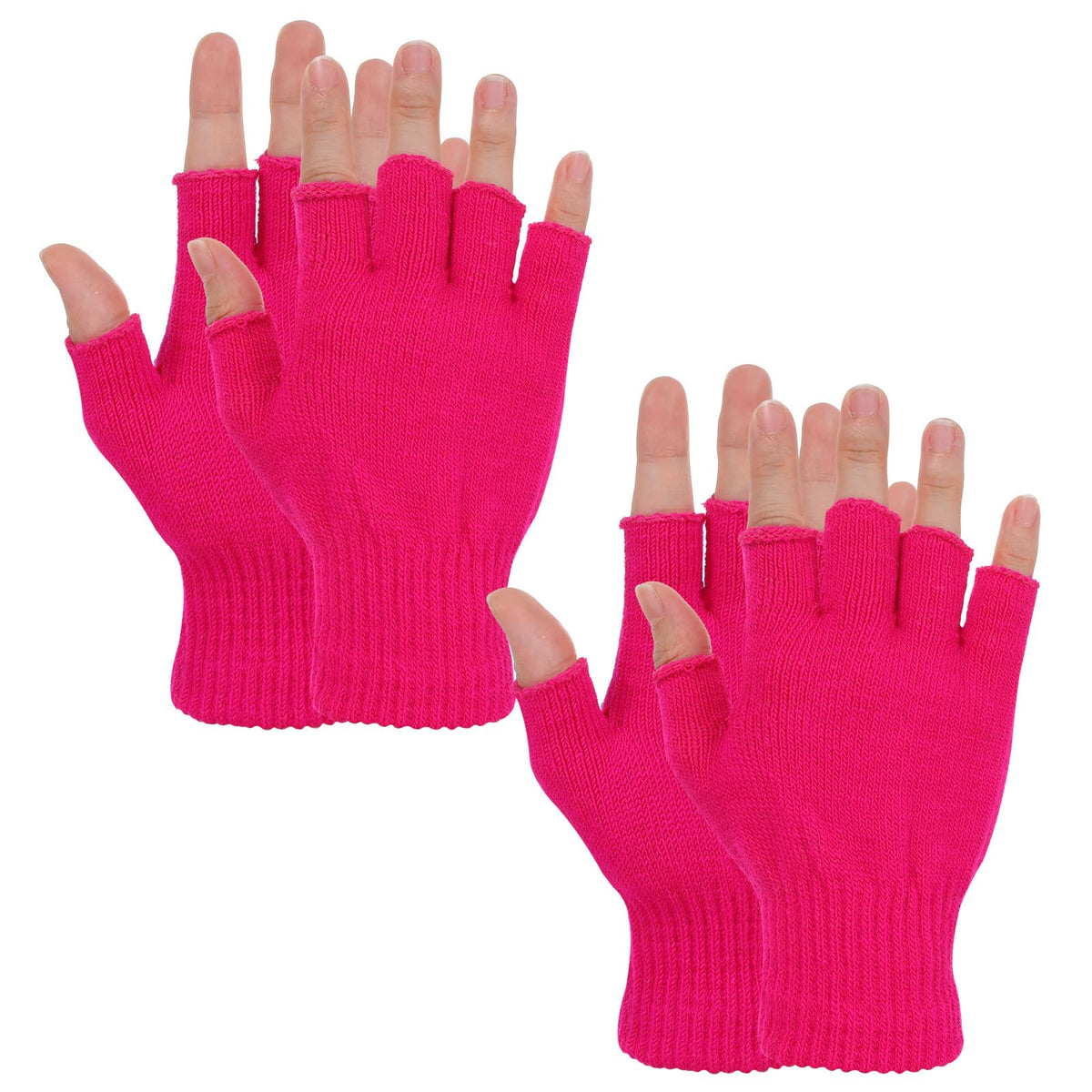Grevosea 2 Pair Fingerless Warm Gloves - Winter Half Finger Gloves Thickened Knit Touchscreen Stretchy Mittens for Men Women