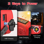 Wind Up Solar Radio, Emergency Radio, Portable Hand Crank Radio, AM/FM Radio with LED Torch, 7400mWh Rechargeable Power Bank, SOS Alarm, USB Phone Charger, Emergency Use for Camping Hiking (Red)