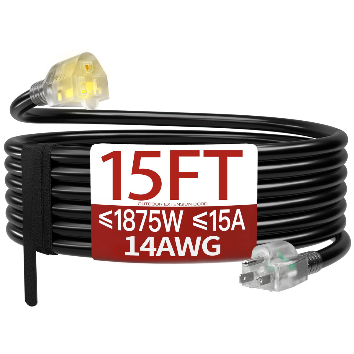 Skrizcable 16/3 15 FT Outdoor Extension Cord Waterproof, Black Power Cord