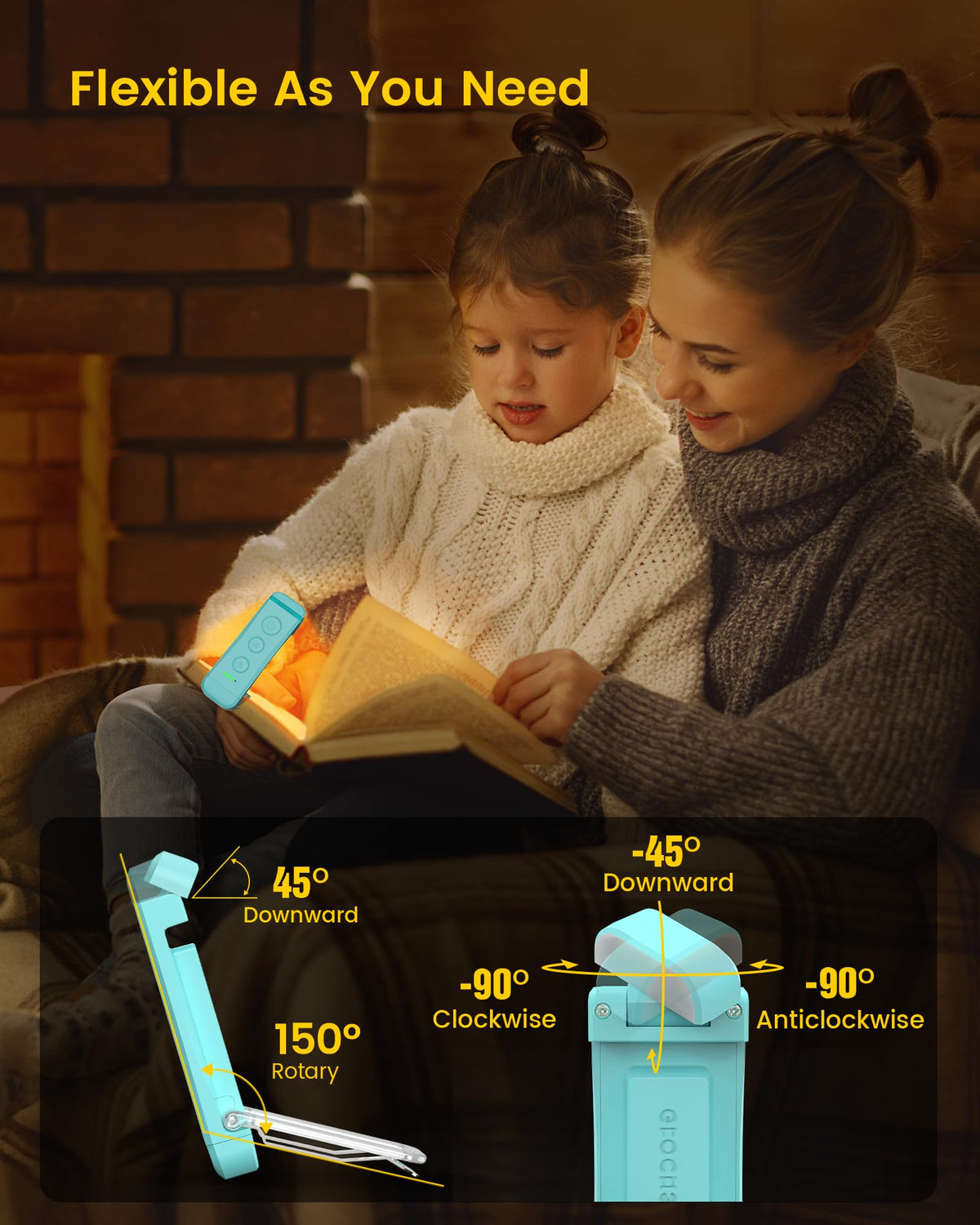 Glocusent USB Rechargeable Book Light, Portable Clip-on LED Reading Light