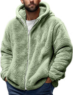 Teddy Fleece Jacket Mens, Full Zip Up Hoodies Long Sleeve Sherpa Fleece Winter Coats Fluffy Warm Jackets Thick Plush Oversized Hoodie Thermal Hooded Jumper Coat Cozy Cardigan Plus Size