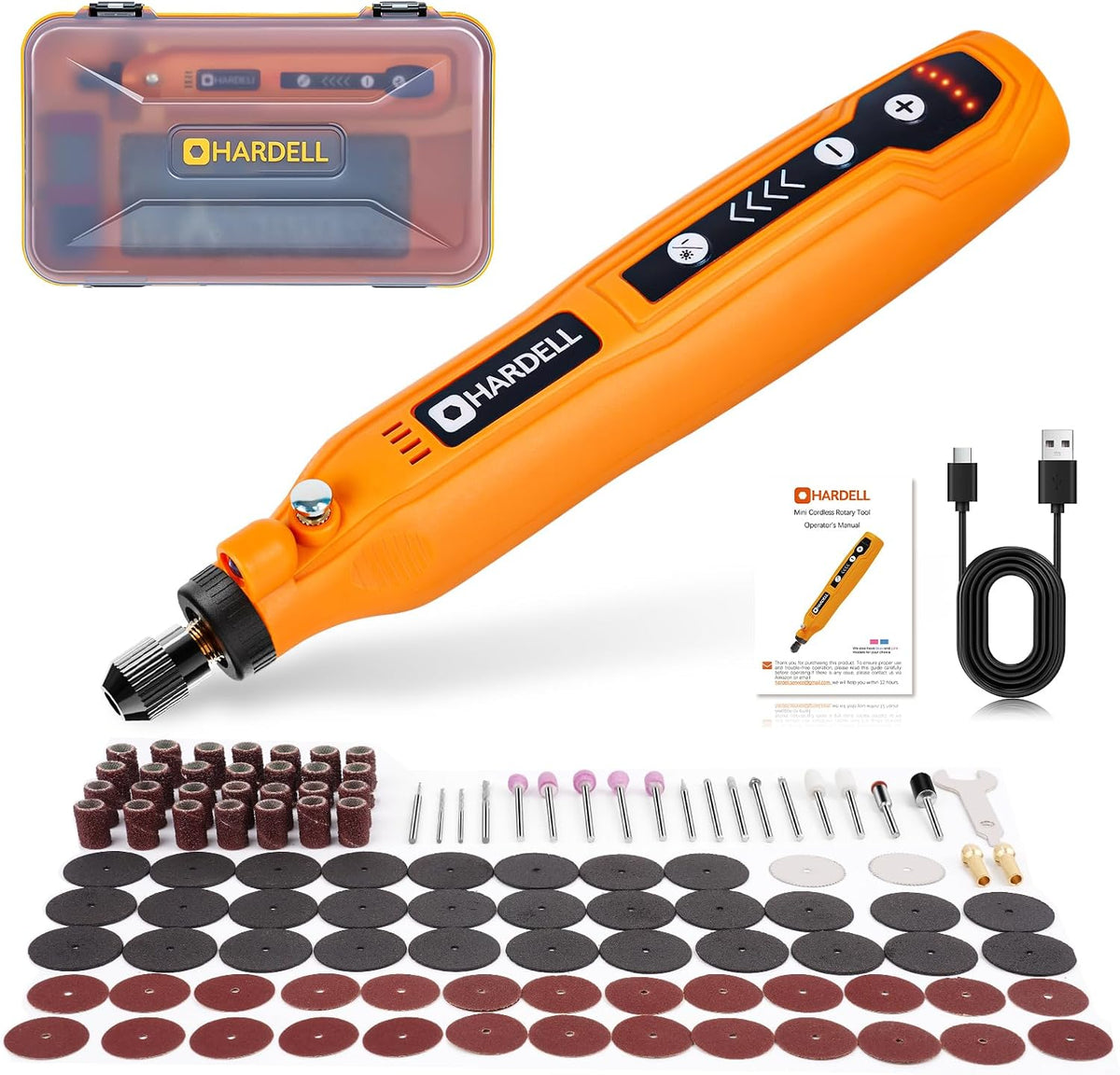 HARDELL Mini Cordless Rotary Tool, 5-Speed 69pcs Kit for 3D Printer Sanding