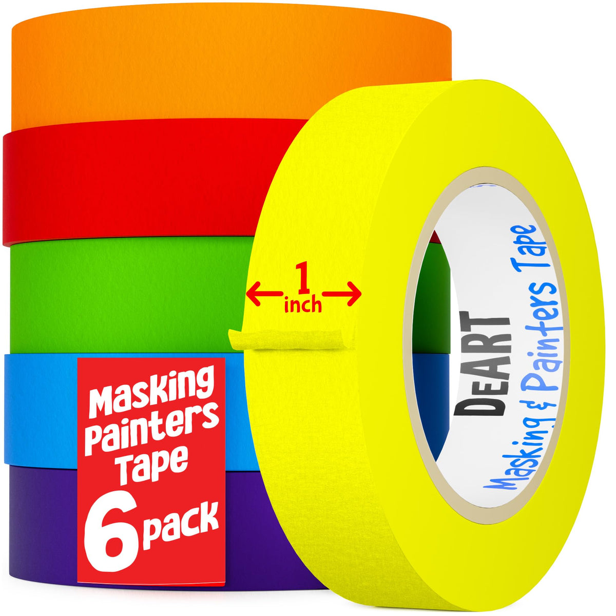 DEART Colored Masking Tape Painters Tape 12 or 8 Pack 1 inch or 0.6 Inches