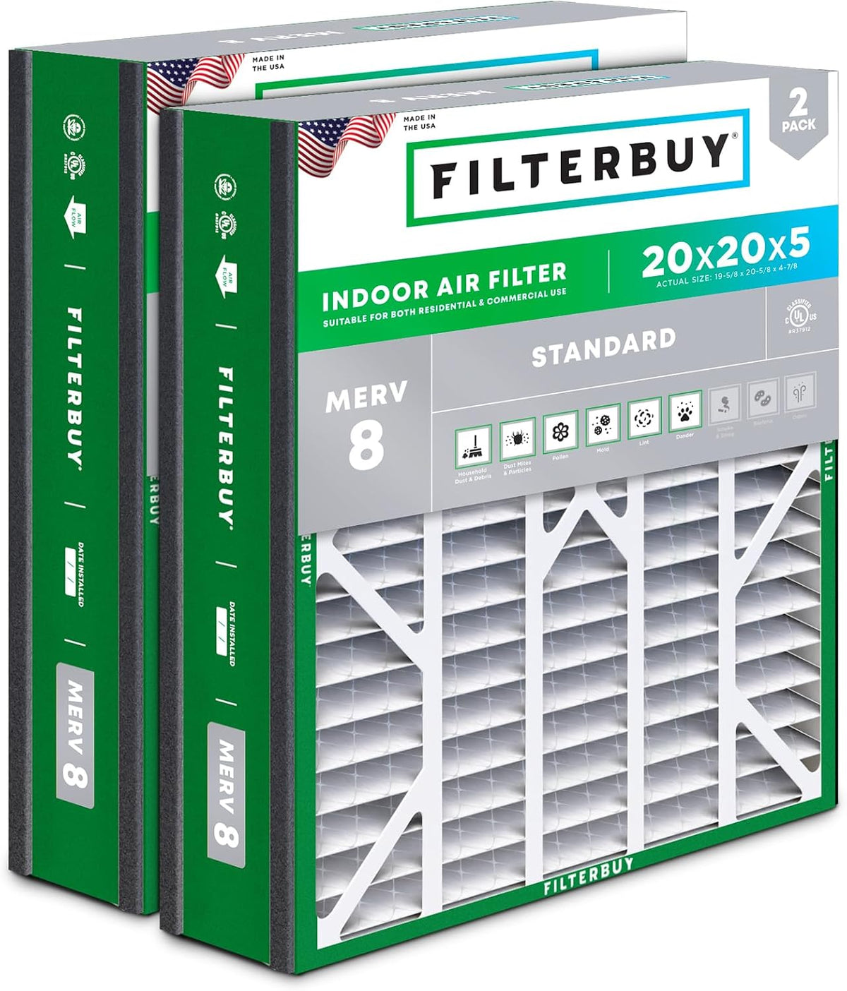 Filterbuy 22x24x5 Air Filter MERV 8 Dust & Allergy Defense (2-Pack)
