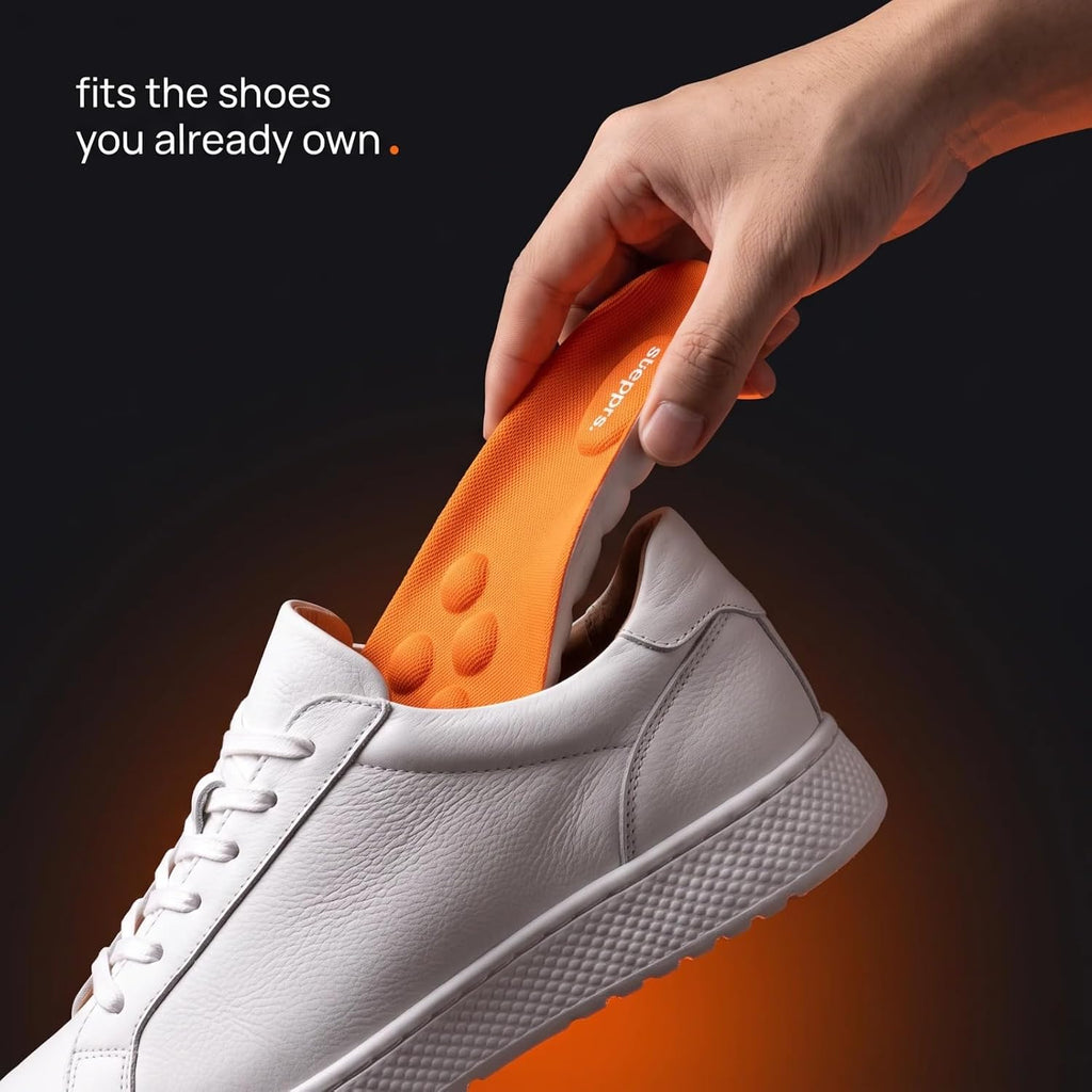 Original Stepprs Comfort Boosting Massage Insoles, 4D Memory Foam Thermal Insoles with Arch Support for Men and Women (Orange, EU 37-38)