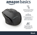 Amazon Basics Wireless Mouse, Ergonomic Mouse with Adjustable DPI 600-3600, 2.4 GHz USB Receiver for Home Office Laptop Desktop, Black