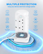 Tower Extension Lead 2M, 12 Way, 6 USB, 4 Independent Switches