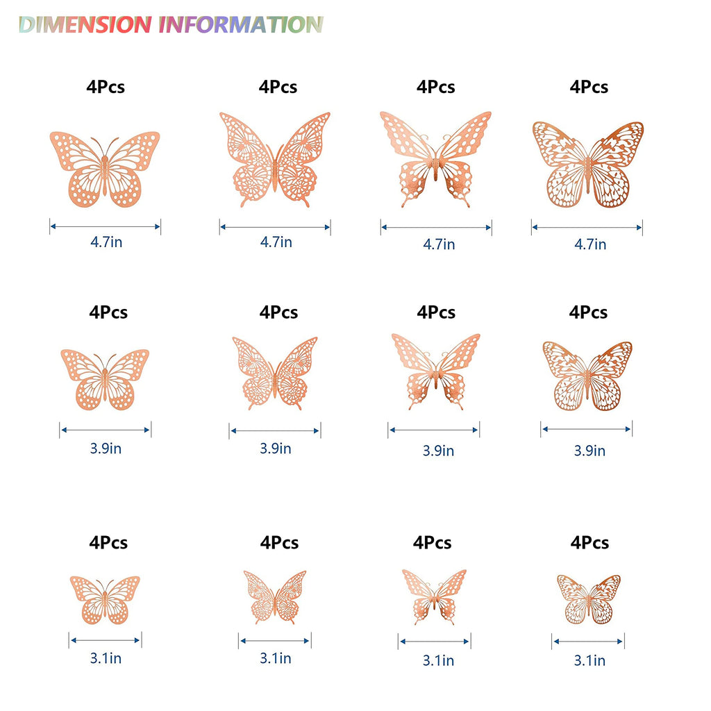 SAOROPEB 3D Butterfly Wall Decor 48 Pcs Gold Butterfly Birthday Decorations