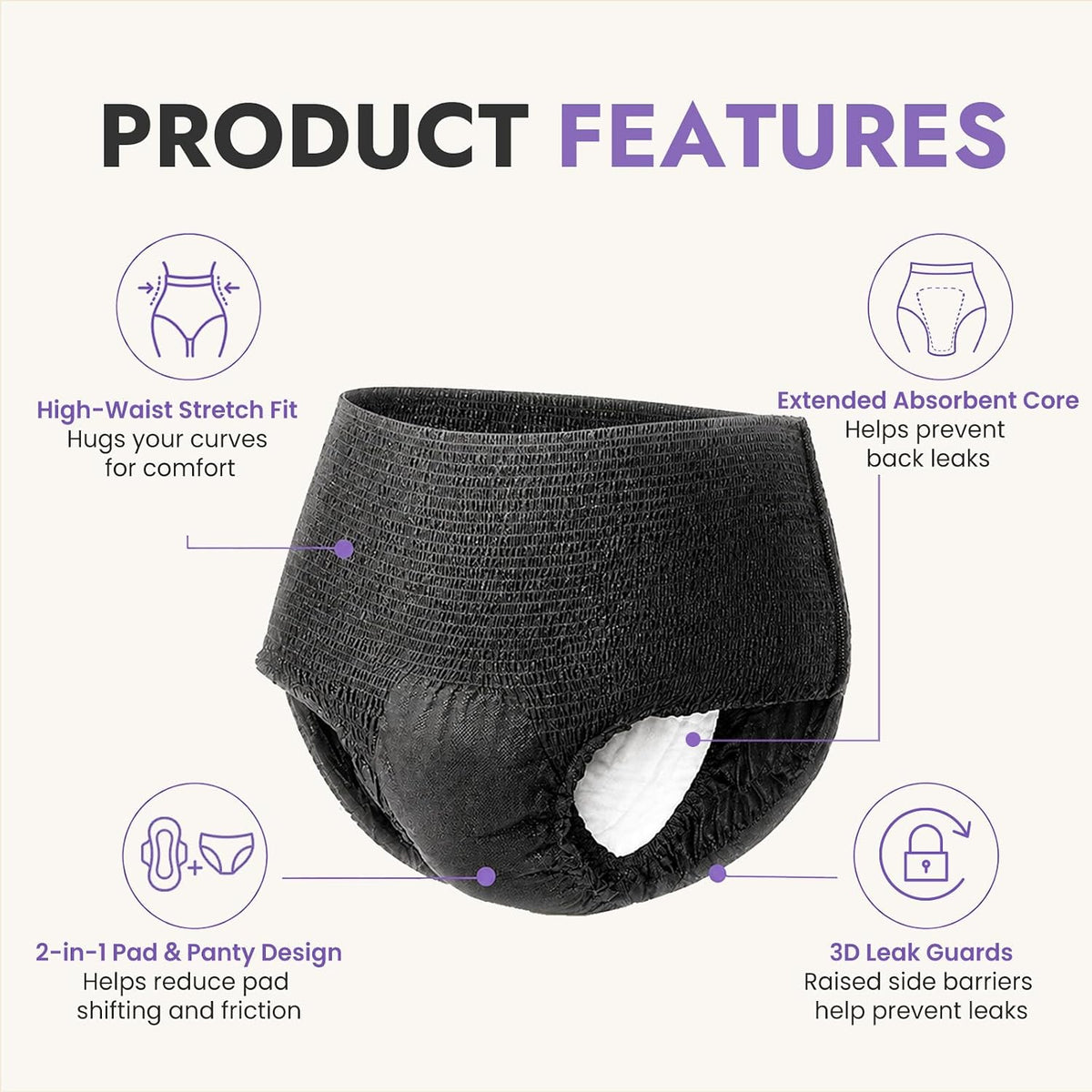 MOLLIS Disposable Period Pants Heavy Flow, Postpartum Underwear L/XL 16 Ct