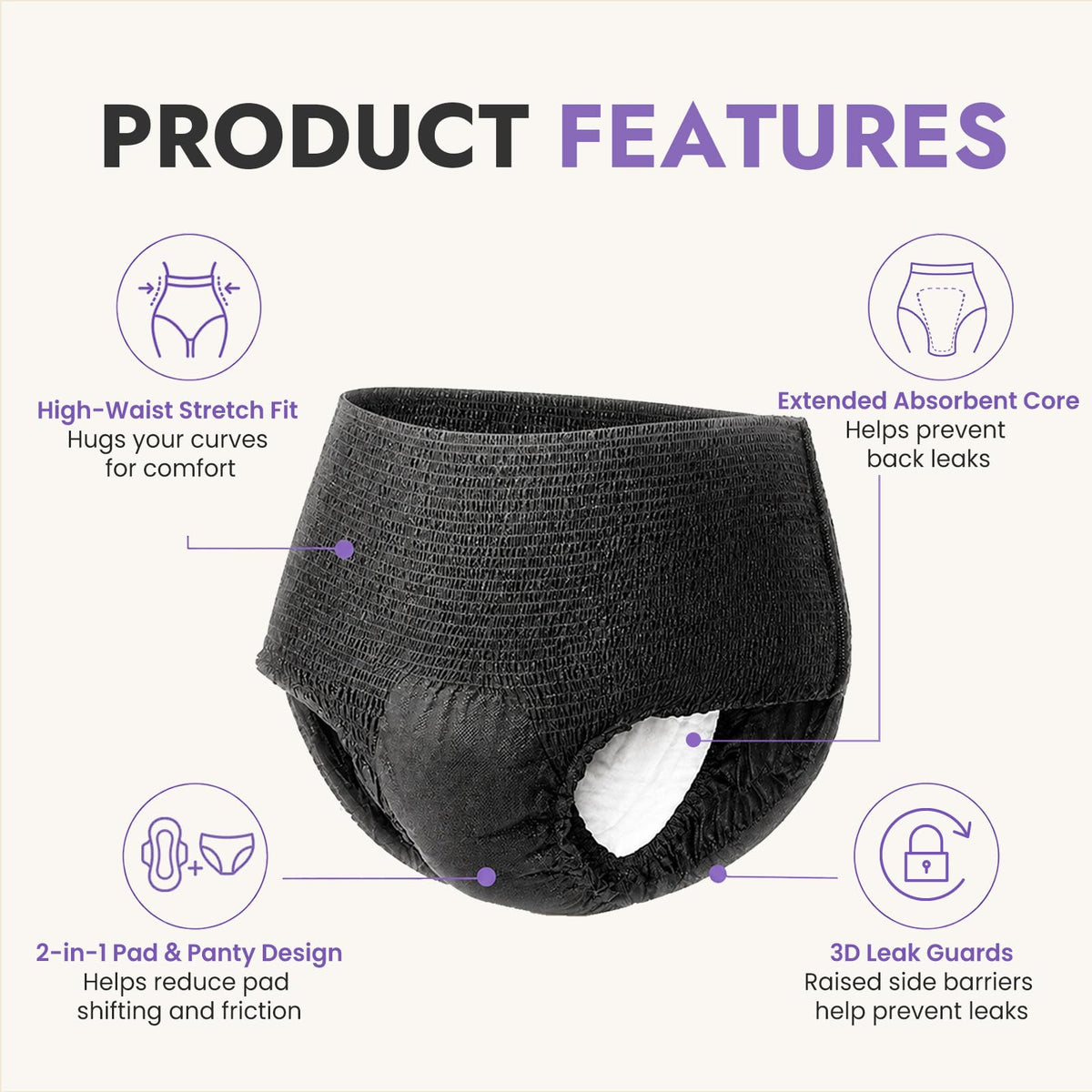 MOLLIS Disposable Period Pants Heavy Flow, Postpartum Underwear L/XL 16 Ct