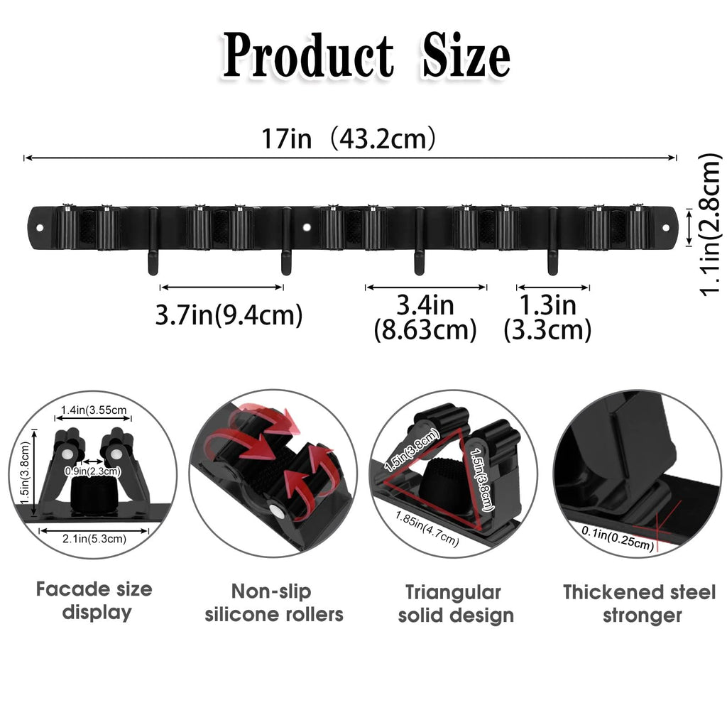 AceMining Broom Holder Wall Mount, 5 Racks 4 Hooks Heavy Duty Mop Organizer