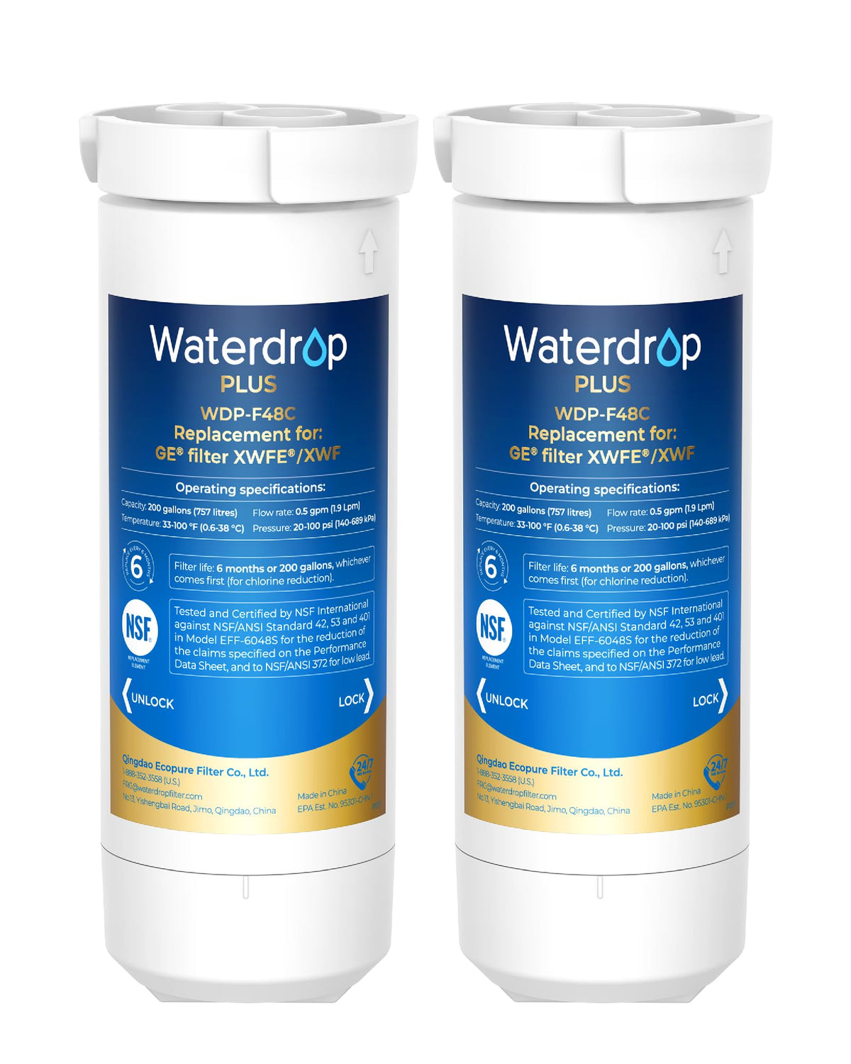 Waterdrop Plus Water Filter Replacement for GE® XWFE®, Built-in Chip 3 Pack