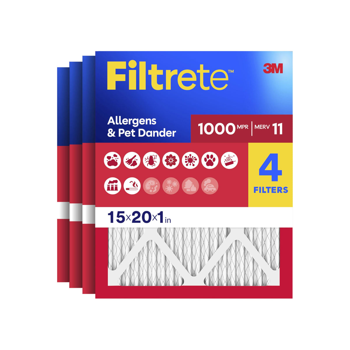 Filtrete 16x25x1 Air Filter, MERV 11, MPR 1000, 4 HVAC Filters