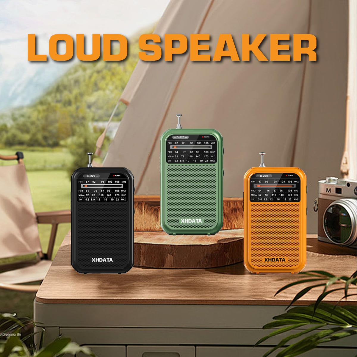 XHDATA D219 Portable Radio Retro FM AM SW Radio Battery Operated for Household Outdoor Camping Hiking Pocket Radio Beige