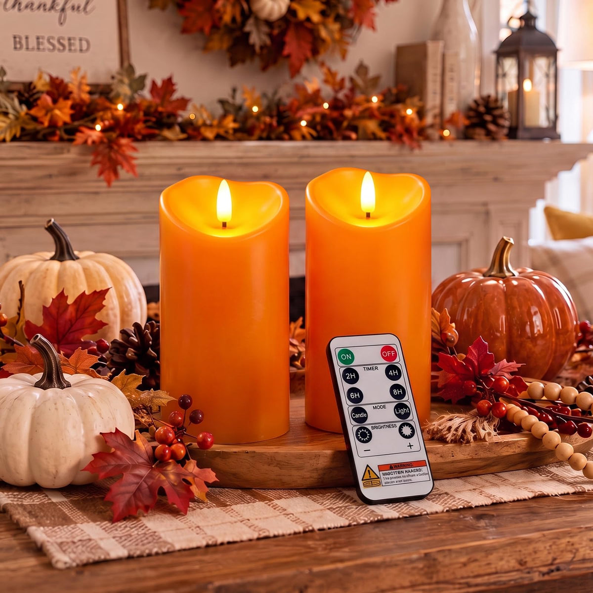 Homemory Orange Drip Real Wax Flameless Candles with Remote Timer, Set of 3
