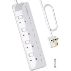 PIBEEX Extension Lead 2 Way Plug Sockets with Individual Switches Wall Mountable Power Strip 3M Extension Cable 13A Fused UK Plug 3250W