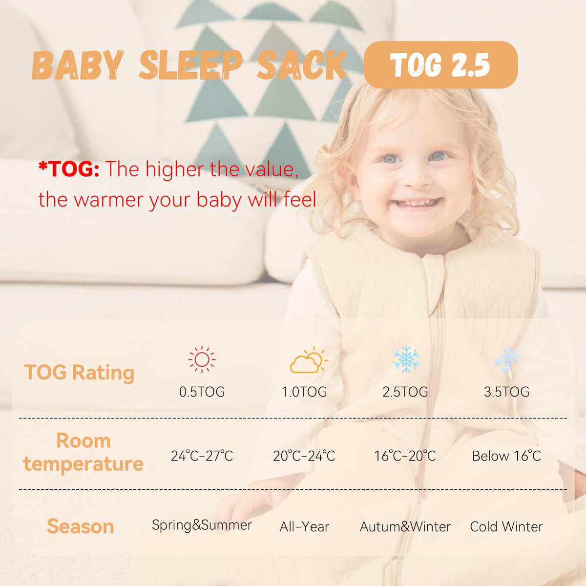 Yoofoss Baby Sleeping Bag 2.5 Tog 12-18 Months Grey