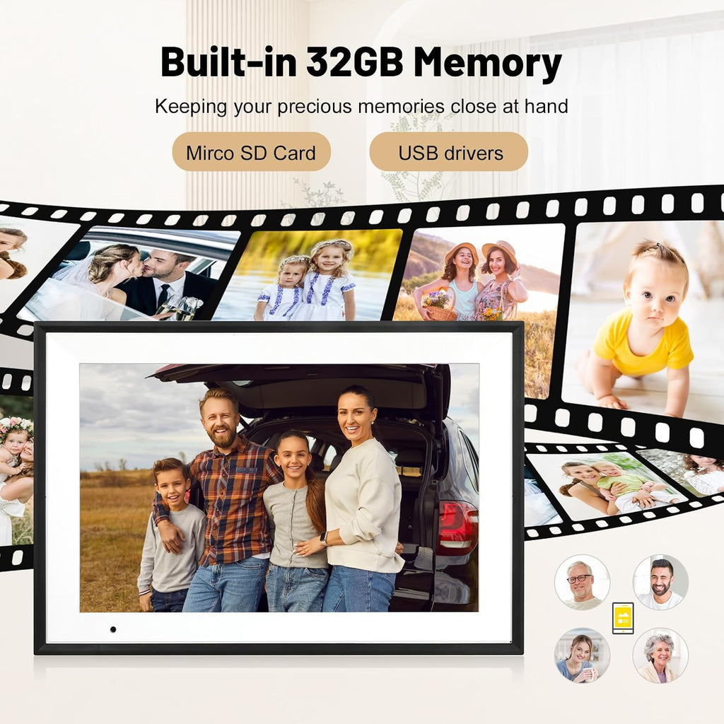 Digital Picture Frame 10.1 Inch Large Digital Photo Frame with 1280 * 800 IPS Full HD Touchscreen, Humblestead 32GB WiFi Smart Frame Share Photos and Videos via AiMOR App, Black
