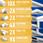 D-Line 30x15mm Cable Trunking 4m Multipack, Half Round Profile, Self-Adhesive Wire Cover, Paintable Cable Management - 10x 30mm (W) x 15mm (H) x 40cm Lengths and Accessories - Aluminium-Effect