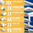 D-Line 30x15mm Cable Trunking 4m Multipack, Half Round Profile, Self-Adhesive Wire Cover, Paintable Cable Management - 10x 30mm (W) x 15mm (H) x 40cm Lengths and Accessories - Aluminium-Effect