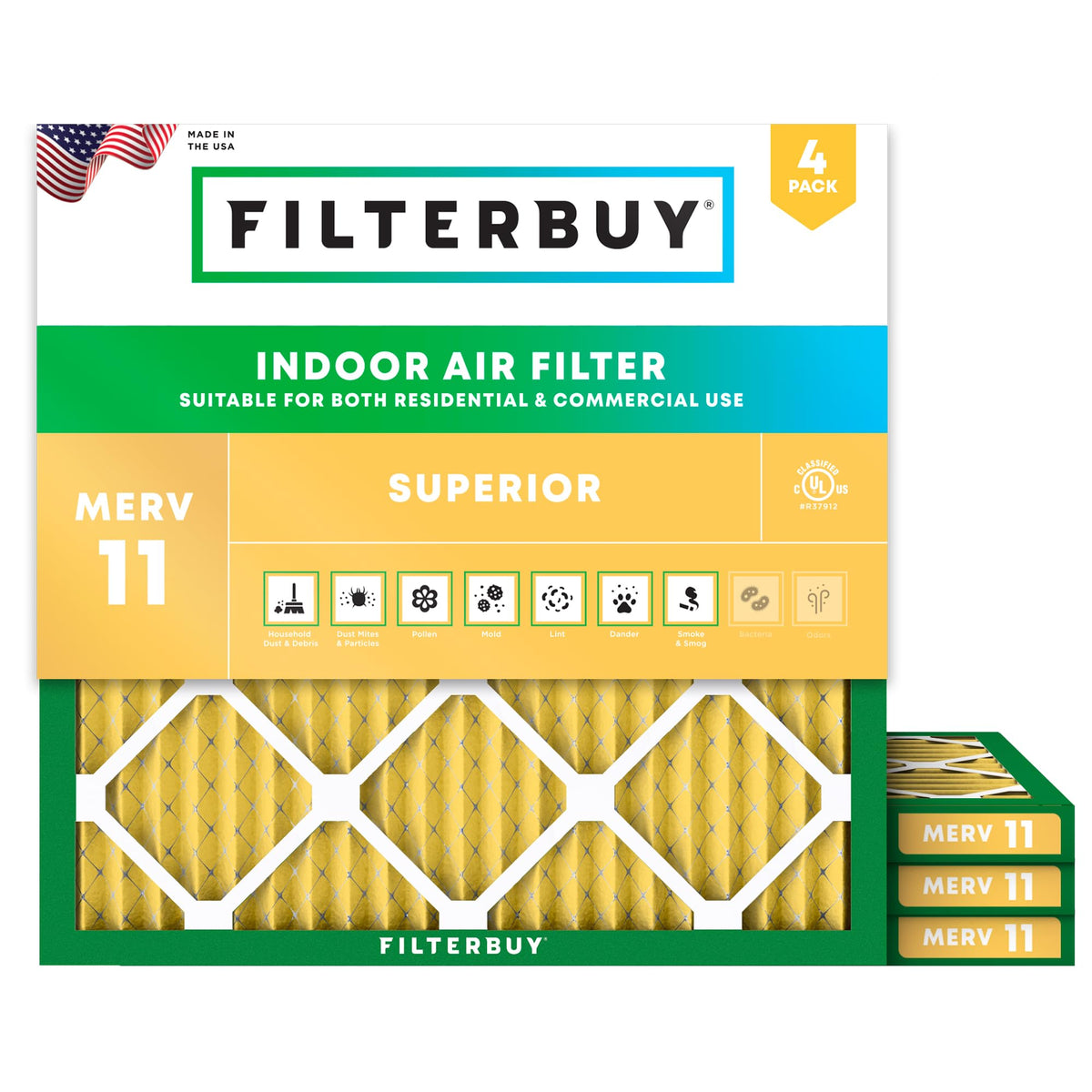 Filterbuy 16x20x1 Air Filter MERV 11 Pet & Allergy Defense (4-Pack)