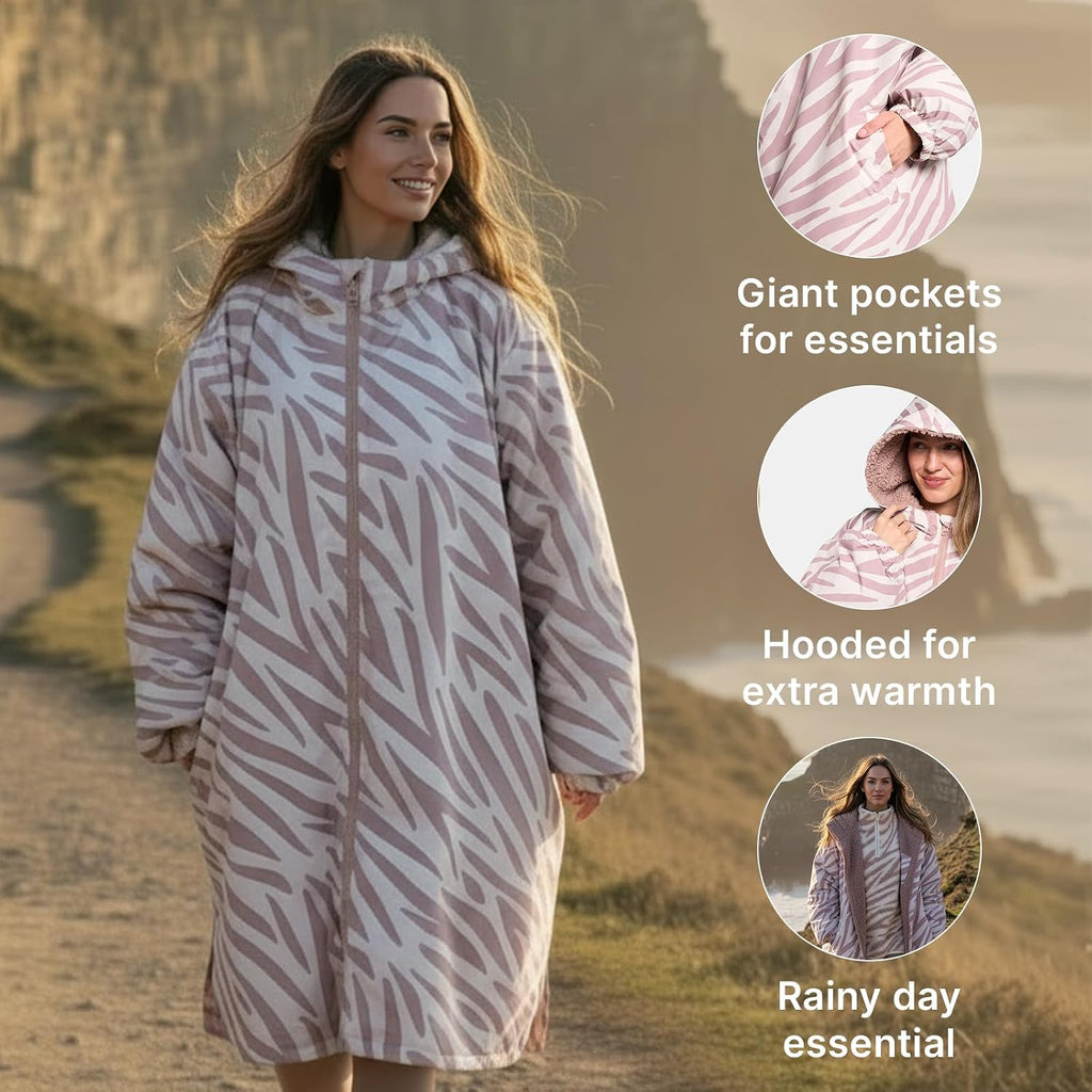 OHS Adults Drying Robe, Water-Resistant Changing Robe Gifts for Women Comfy Sherpa Privacy Robes for Women Men, Stay Dry Jacket Swimming Camping Drying Robes - S/M, L/XL