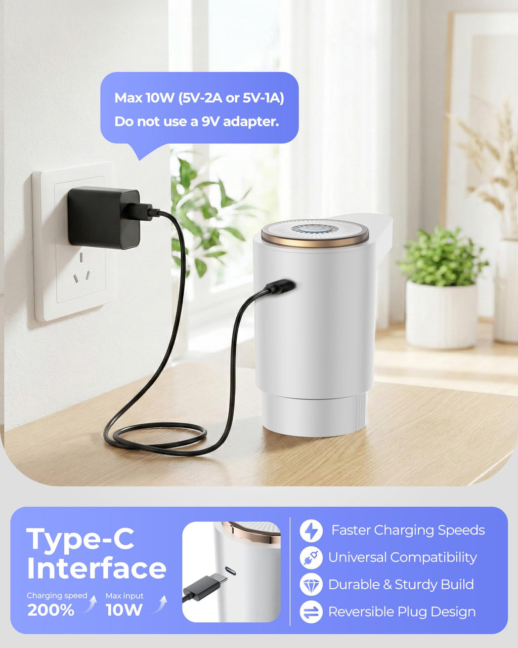 Water Jug Pump for 5 Gallon Bottle – Portable Electric USB-C Charging Dispenser, Dual Powerful Motors, Fast Flow, Fits 2-5 Gallon Jugs – Ideal for Home, Office, Camping, RV, Beige